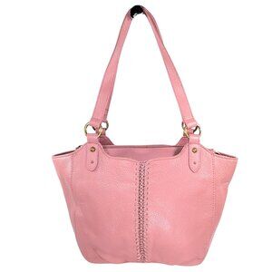 The Sak Pink Pebbled Leather Bolinas Stitched Satchel Tote Bag